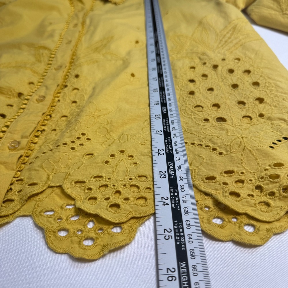 Cynthia Rowley Womens 2-Piece Eyelet Pant Set Size Medium Yellow Cotton Scallop - Picture 7 of 11
